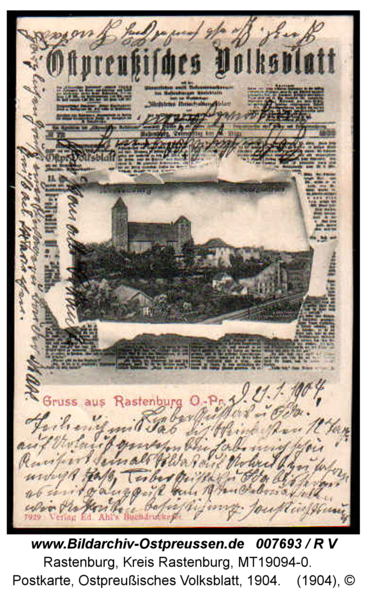 Rastenburg, Postkarte, Ostpreußisches Volksblatt, 1904