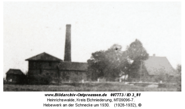 Heinrichswalde, Hebewerk an der Schnecke um 1930