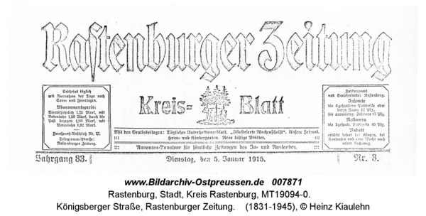 Rastenburg, Königsberger Straße, Rastenburger Zeitung