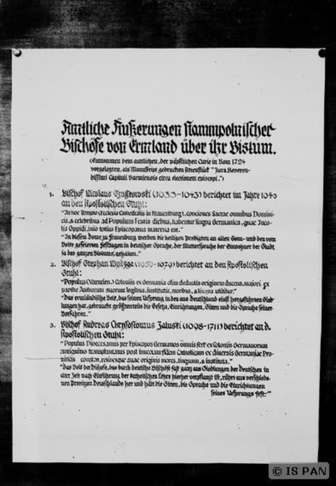 Frauenburg, Dom -  Propagandatafel: Amtliche Äußerungen stammpolnischer Bischöfe von Ermland über ihr Bistum