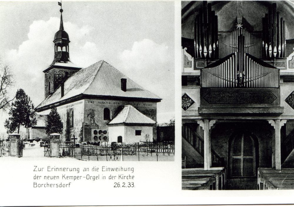 Borchersdorf Kr. Samland, Postkarte, Kirche und Innenansicht