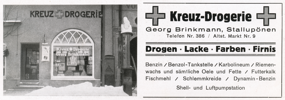 Stallupönen, Altstädtischer Markt, Kreuz-Drogerie Georg Brinkmann, Anzeige