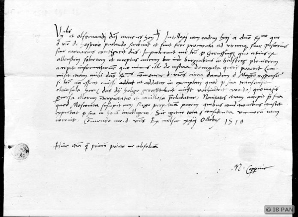 Frauenburg, Dom -  Domarchiv: Manuskript von Kopernikus - Brief vom 22. Oktober 1518