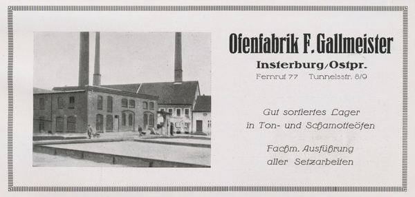 Insterburg, Ofenfabrik F. Gallmeister