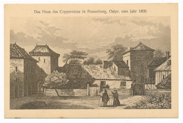 Frauenburg,  Burg des Domstiftes - Blick vom Hof auf den sogenannten Kopernikusturm (Lithografie)