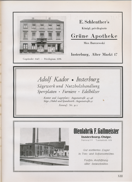 Insterburg, Apotheke, Sägewerk, Ofenfabrik