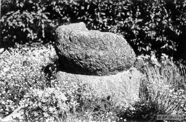 Freudenberg Kr. Rastenburg, Taufbecken der ehemaligen Kirche im Garten des Schulhauses