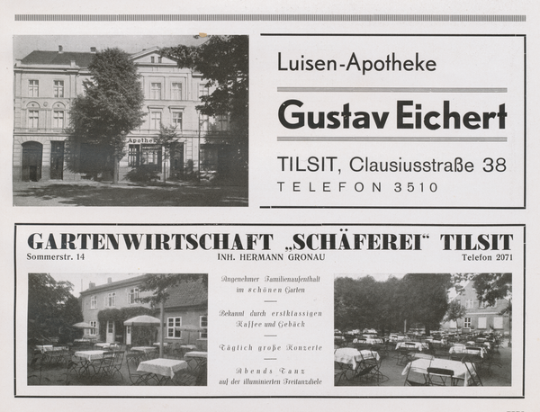 Tilsit, Stadt, Luisen-Apotheke, Gartenwirtschaft "Schäferei" Tilsit