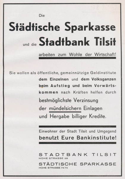 Tilsit, Stadt, Städtische Sparkasse, Stadtbank Tilsit