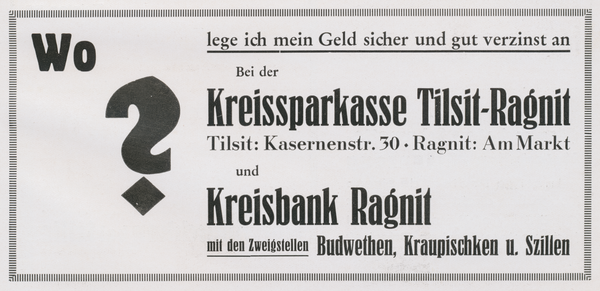 Tilsit, Stadt, Kreissparkasse Tilsit-Ragnit und Kreisbank Ragnit