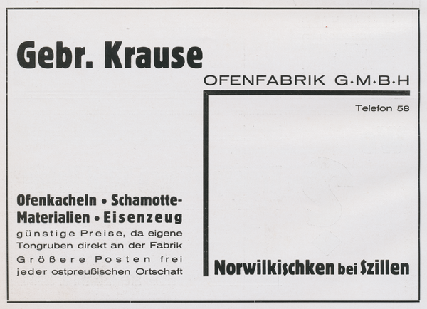 Norwilkischken, Ofenfabrik Gebr. Krause