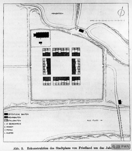 Friedland, Rekonstruktion des Stadtplans von Friedland um das Jahr 1330 nach Witt