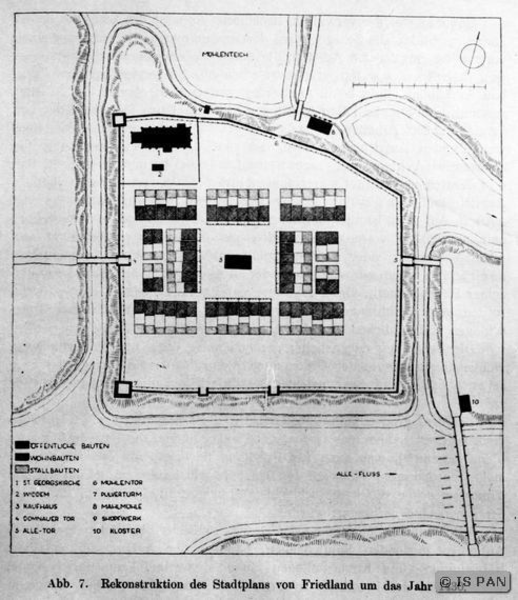 Friedland, Rekonstruktion des Stadtplans von Friedland um das Jahr 1430 nach Witt