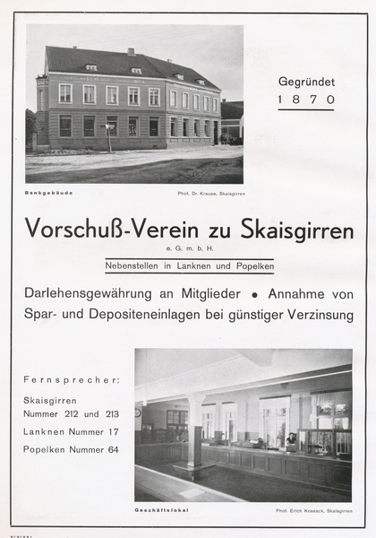 Groß Skaisgirren Kr. Elchniederung, Bankgebäude Vorschussverein, Kassenraum