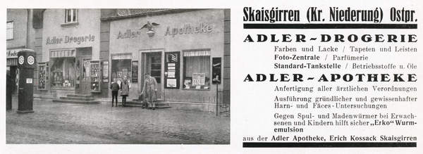 Groß Skaisgirren Kr. Elchniederung, Adlerapotheke Erich Kossak