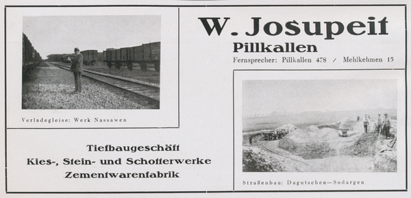 Pillkallen, Kreisstadt, Tiefbaugeschäft W. Josupeit