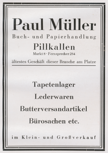 Pillkallen, Kreisstadt, Buch-u. Papierhandlung Paul Müller