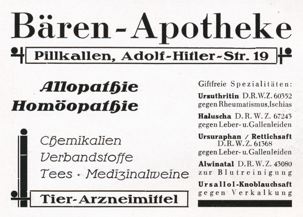 Pillkallen, Kreisstadt, Bären-Apotheke