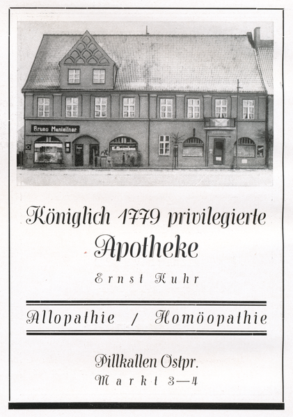 Pillkallen, Kreisstadt, Königlich 1779 privilegierte Apotheke