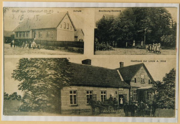 Dittersdorf, Schule, Besitzung Rosteck, Gasthaus zur Linde A. Hinz