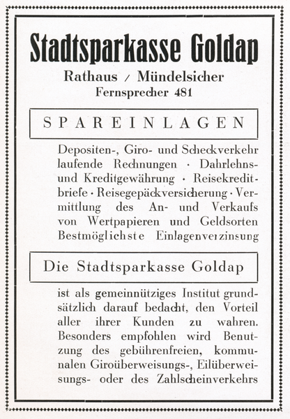 Goldap, Stadtsparkasse