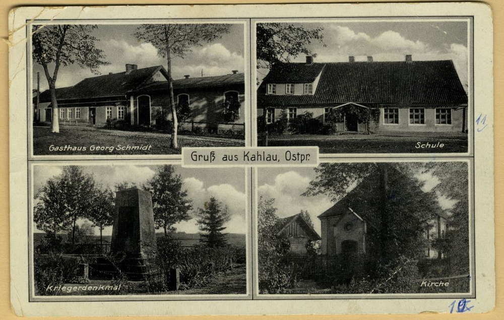 Kahlau, Gasthaus Georg Schmidt, Schule, Kriegerdenkmal, Kirche