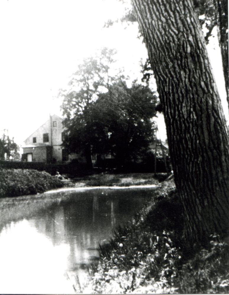 Borchersdorf Kr. Samland, im Hintergrund das Pfarrhaus, davor der Teich "Lukas" genannt.