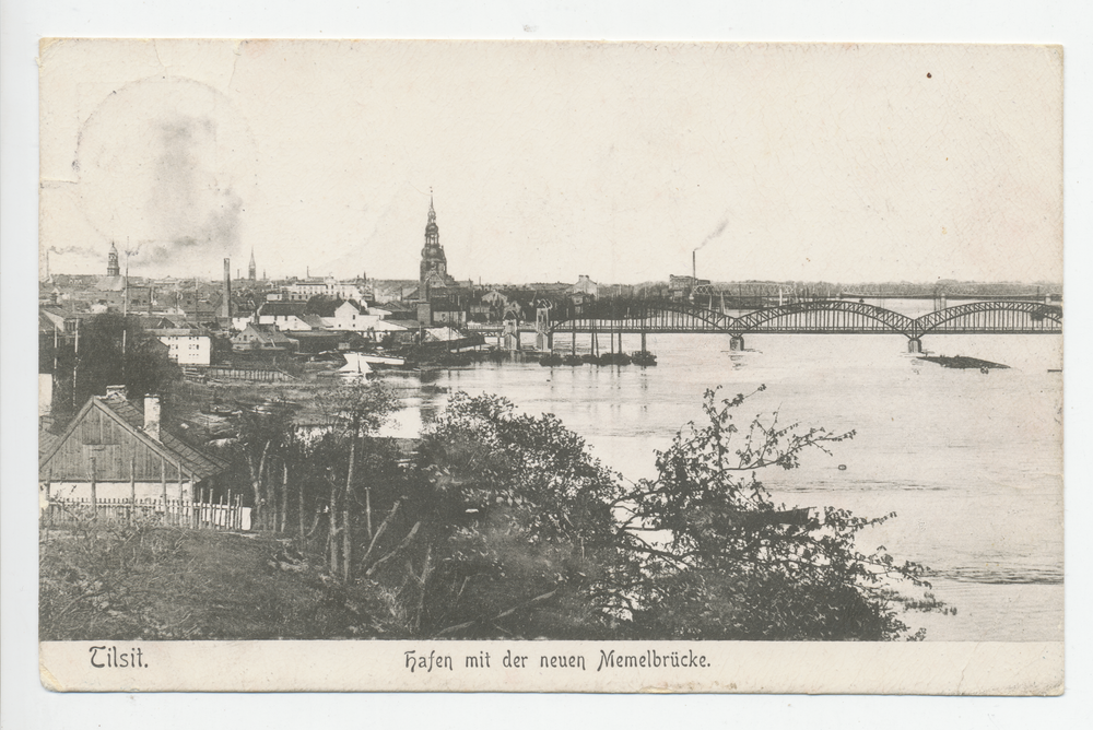 Tilsit, Stadt, Hafen mit der neuen Memelbrücke (Luisenbrücke)