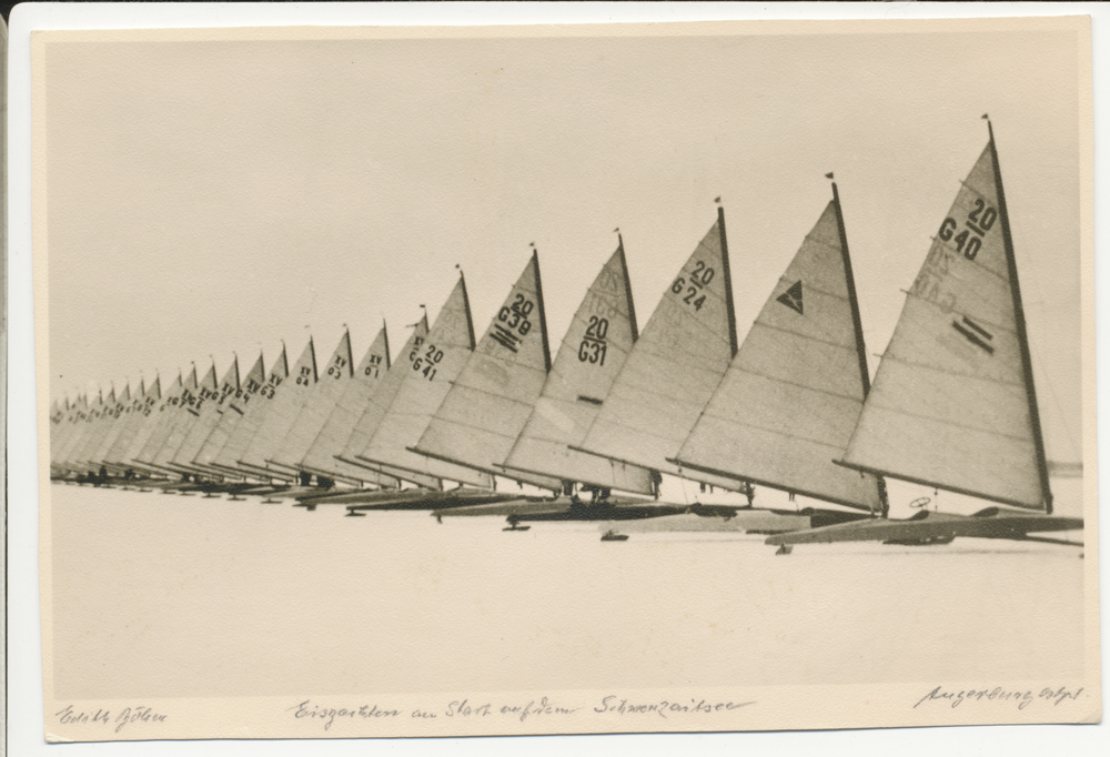 Angerburg, Eissegelregatta auf dem Schwenzaitsee vor dem Start