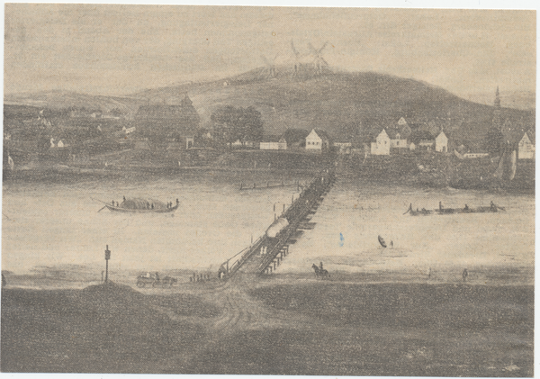 Tilsit, Blick von Übermemel auf die Stadt und die Holzbrücke