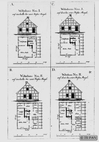 Louisenfelde, Entwürfe zu den Bauernhäusern in Louisenfelde (Zeichnungen)