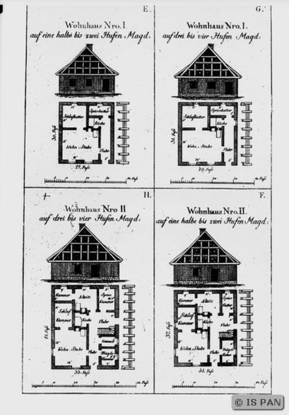 Louisenfelde, Entwürfe zu den Bauernhäusern in Louisenfelde (Zeichnungen)