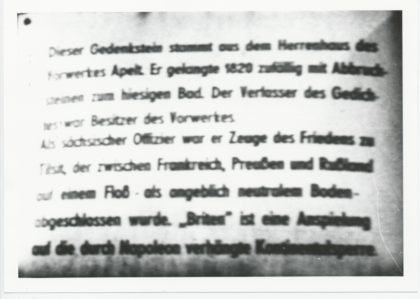 Bad Lausick (Sachsen), Gedenkstein am Kurhaus zum Andenken an den Tilsiter Frieden, Erläuterungstafel