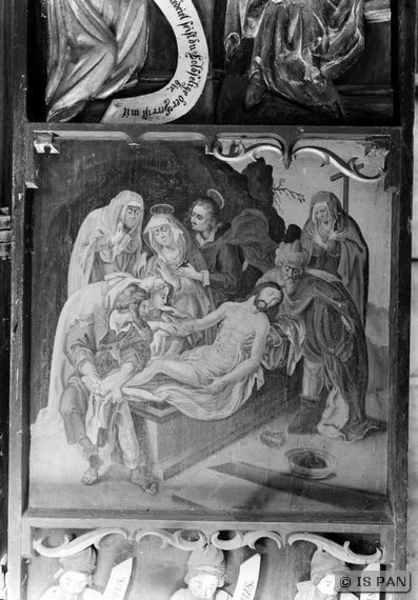 Groß Schwansfeld, Ev. Kirche - Detail vom Altar: Grablegung Christi