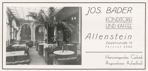 Allenstein, Konditorei und Kaffee, Jos. Bader