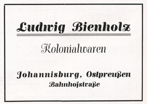 Johannisburg, Kolonialwaren, Ludwig Bienholz