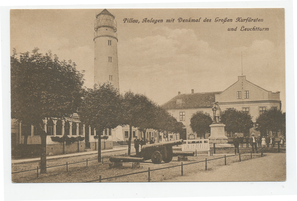 Pillau, Seestadt, Anlagen mit Denkmal des Großen Kurfürsten und Leuchtturm