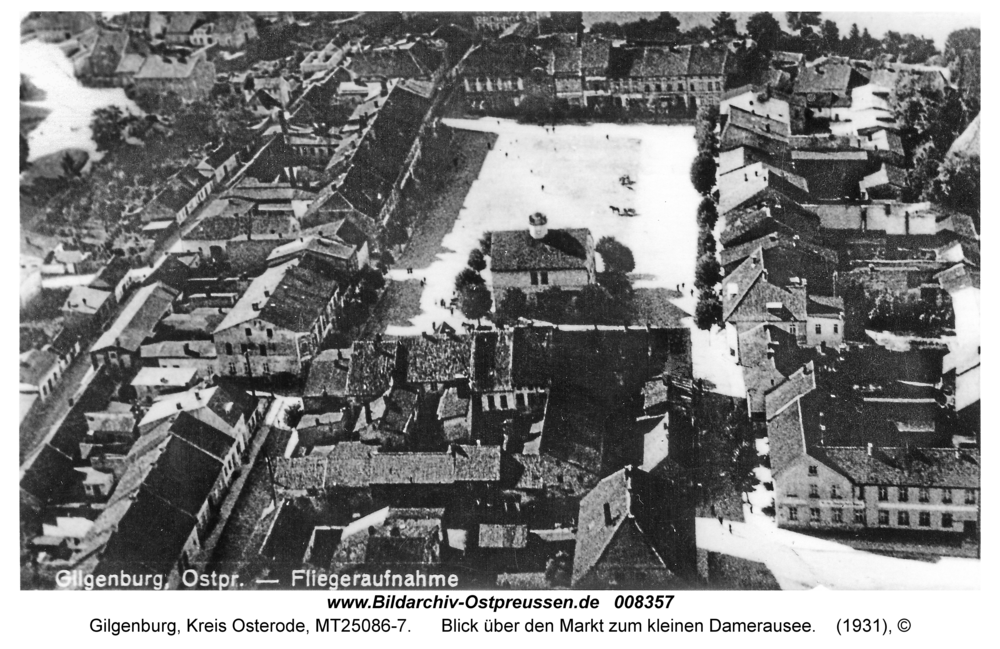 Gilgenburg, Blick über den Markt zum kleinen Damerausee