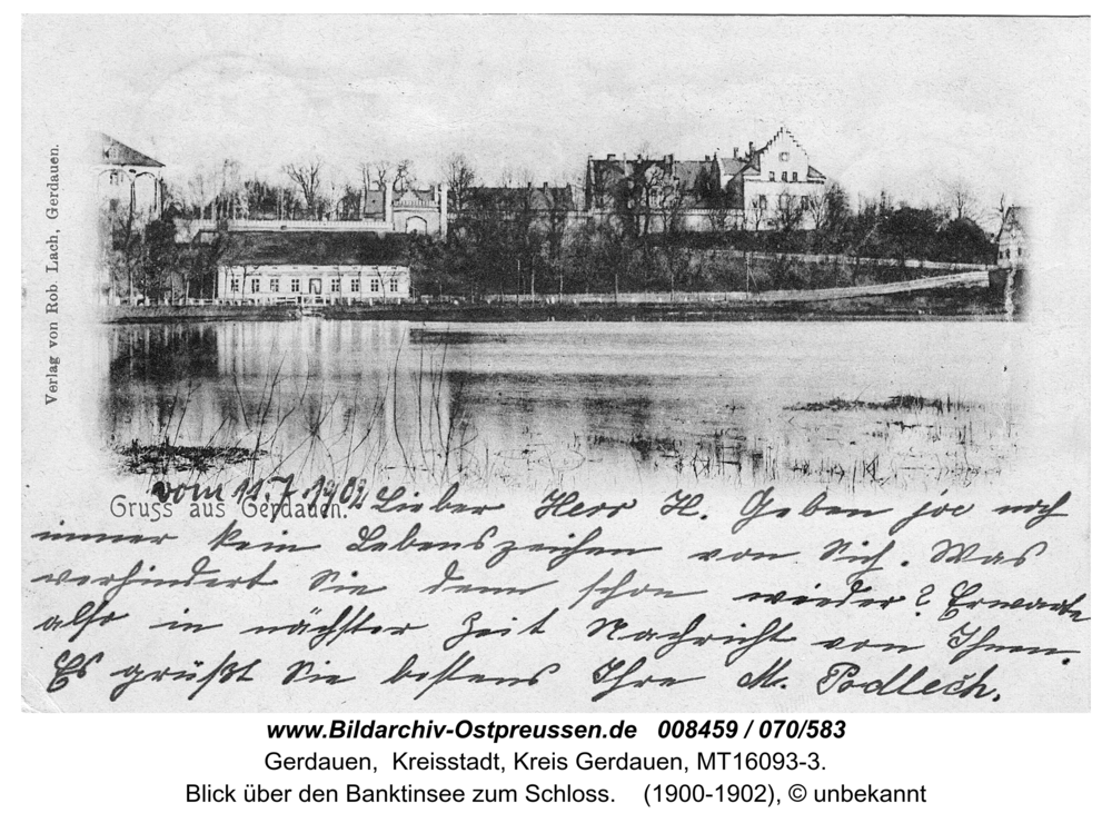 Gerdauen, Blick über den Banktinsee zum Schloss