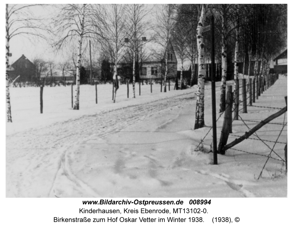 Kinderhausen, Birkenstraße zum Hof Oskar Vetter im Winter 1938