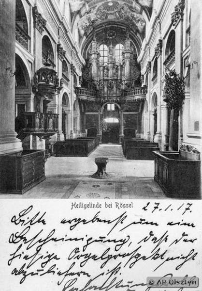 Heiligelinde, Wallfahrtskirche - Innenraum des Hauptschiffs: Blick zur Orgel