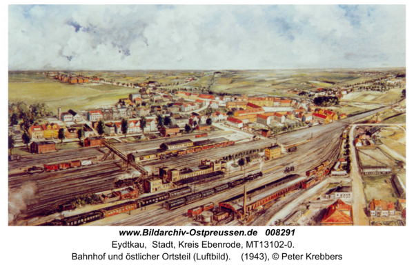 Eydtkau, Bahnhof und östlicher Ortsteil (Luftbild)