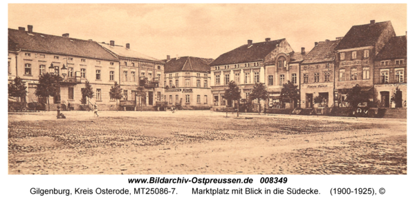 Gilgenburg, Marktplatz mit Blick in die Südecke