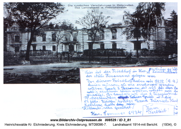 Heinrichswalde, Landratsamt 1914-mit Bericht