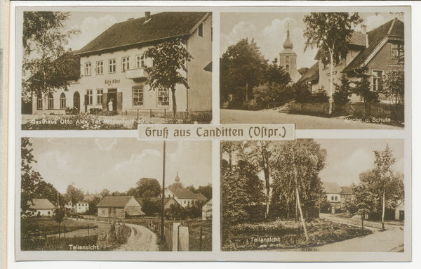 Kanditten, Gasthaus Alex, Kirche, Ortsansicht