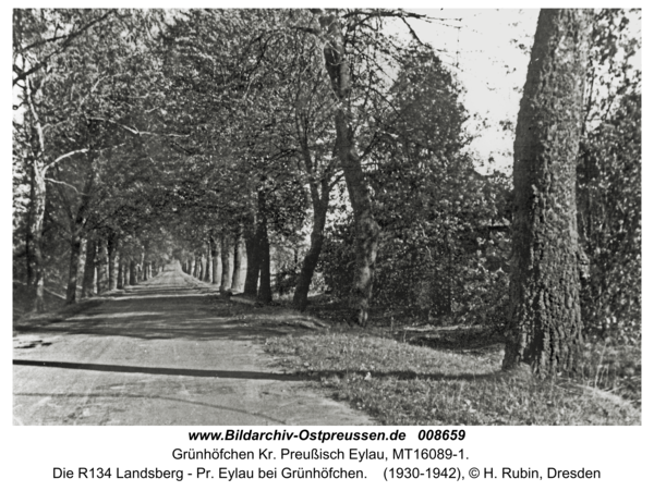 Grünhöfchen Kr. Preußisch Eylau, Die R134 Landsberg - Pr. Eylau bei Grünhöfchen