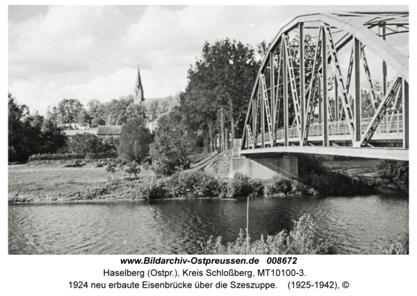 Haselberg, 1924 neu erbaute Eisenbrücke über die Szeszuppe