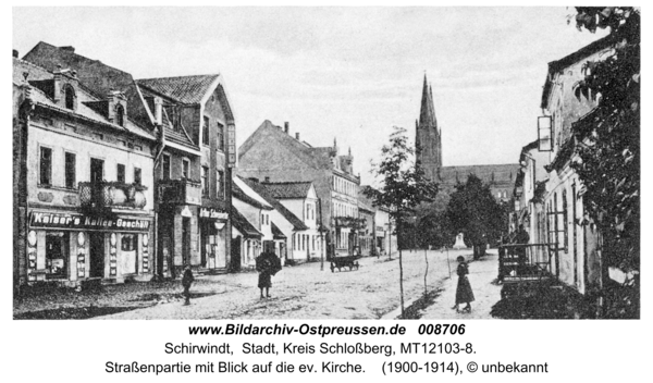 Schirwindt, Straßenpartie mit Blick auf die ev. Kirche