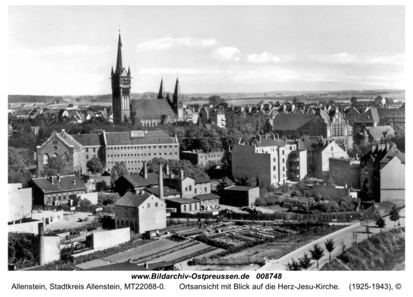 Allenstein, Ortsansicht mit Blick auf die Herz-Jesu-Kirche