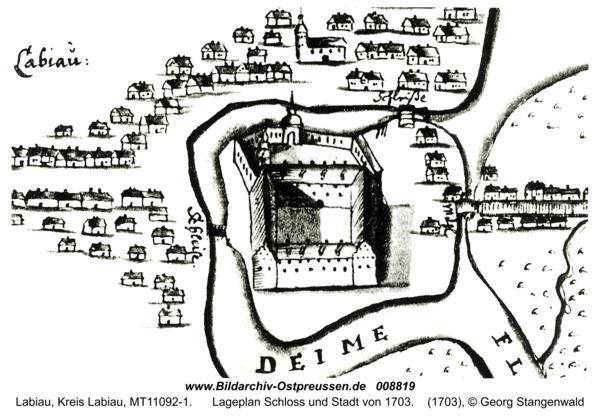 Labiau, Lageplan Schloss und Stadt von 1703